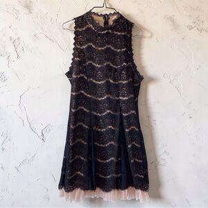 Trixxi Black Lace Beige Illusion Scallop Dress Size 13 Tulle romantic